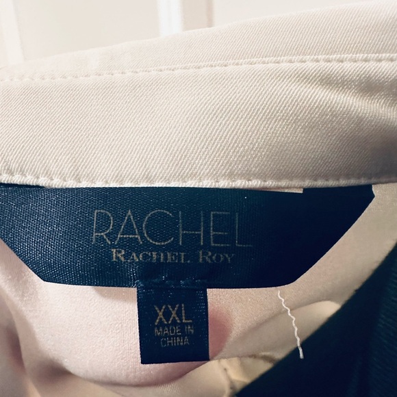 RACHEL Rachel Roy Cream Faux. Button Down Blouse with Open Vented Back - Picture 5 of 7